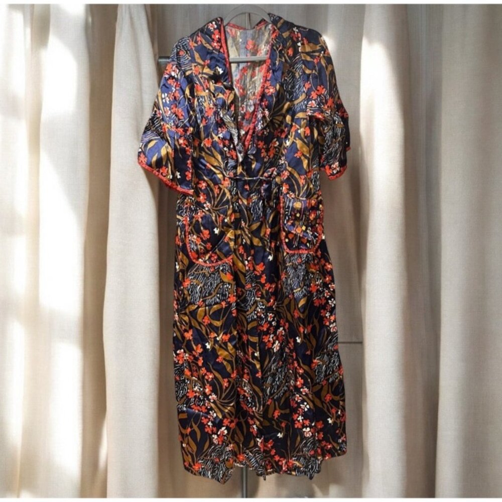 Vintage Wrap Silky Satin Robe Dressing Gown Flora… - image 1